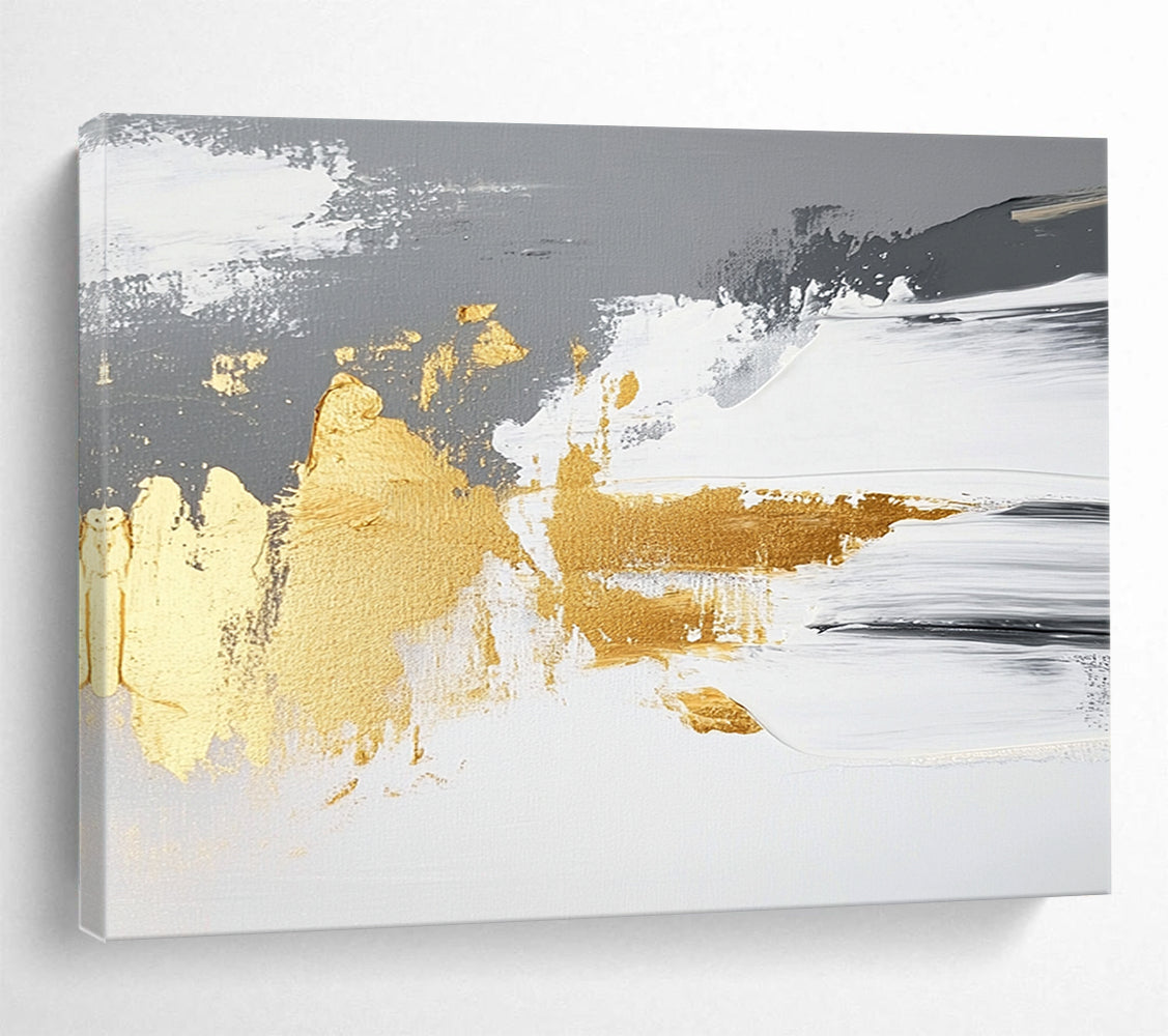 “Gray - White - Gold Abstract Strokes” - Gray, White, Gold, Abstract Paint Strokes - Acrylic Painting HB1780