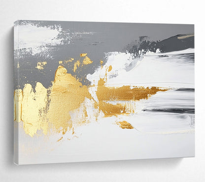 “Gray - White - Gold Abstract Strokes” - Gray, White, Gold, Abstract Paint Strokes - Acrylic Painting HB1780