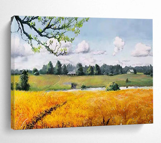 Golden Field Landscape - Rustic Living Room or Office Art DLZ208