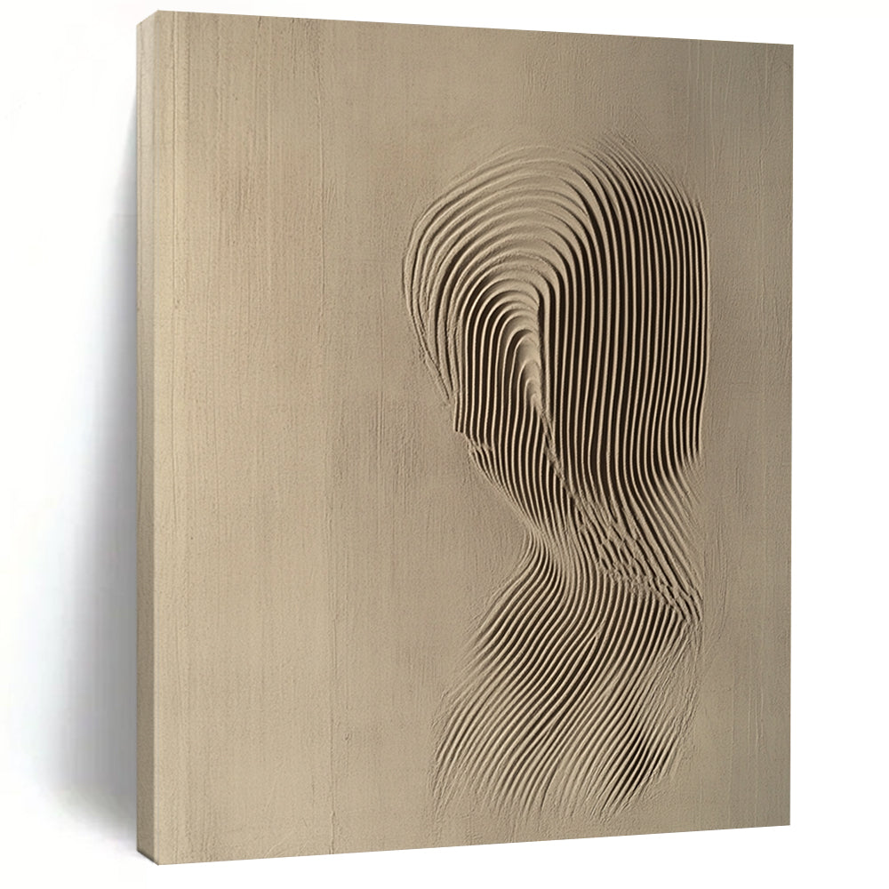 Contemporary abstract art featuring a relief carving of the female form with soft lines and curves in light beige against a neutral backdrop. DLZ1073