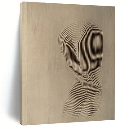 Contemporary abstract art featuring a relief carving of the female form with soft lines and curves in light beige against a neutral backdrop. DLZ1073