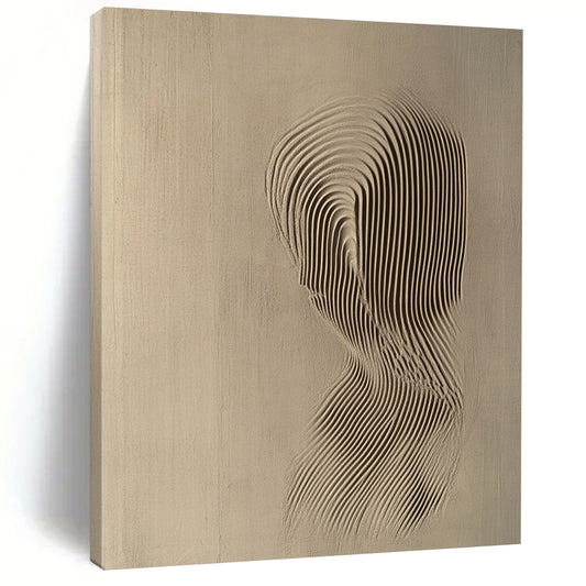 Contemporary abstract art featuring a relief carving of the female form with soft lines and curves in light beige against a neutral backdrop. DLZ1073