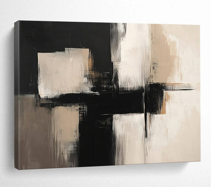 “Monochrome Geometry” - Black, White, Beige, Abstract Forms - Minimalist Acrylic Painting HB1517
