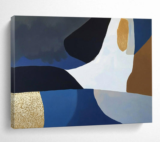 “Blue - Black - Gold Geometric Abstract” - Modernist Painting On Canvas HB0514