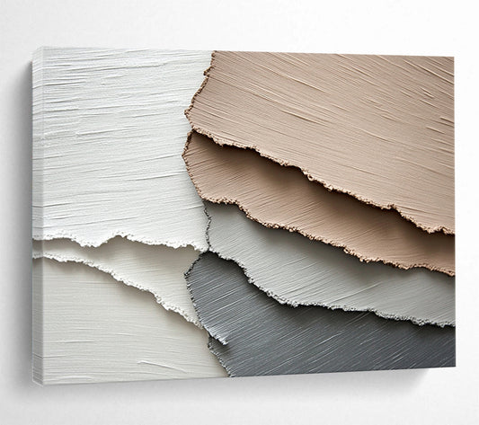 “Neutral Textured Layers” - White, Beige, Gray, Textured Abstract Shapes - Mixed Media Art HB1646