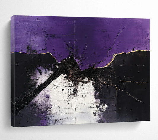 “Purple - Black - White Abstract Cracks” - Purple, Black, White, Abstract cracked patterns - Acrylic Painting HB1795