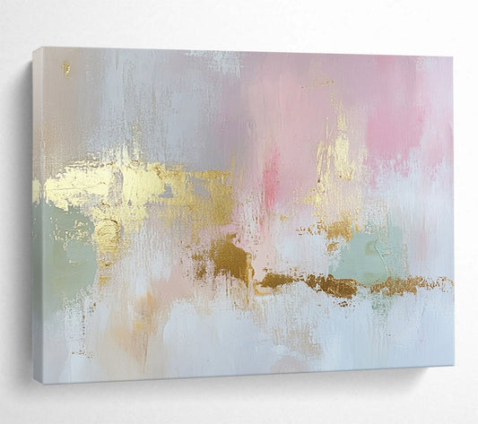 “Blush and Gold Elegance” - Pink, Gold, Gray, Green, Soft Textures - Abstract Minimalist - Inspired Acrylic Painting HB1554