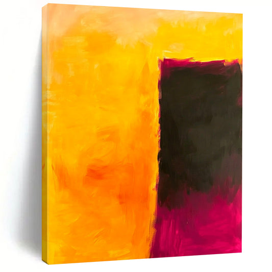 Contemporary hand-painted abstract art featuring a striking interplay of yellow and dark pink, evoking emotion and contemplation in a minimalist style. DLZ1363