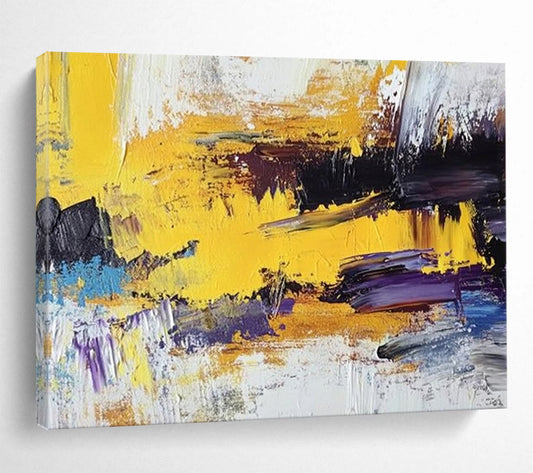Yellow, Purple, Blue and White Abstract Splashes "Vibrant Energy" Painting On Canvas HB0406