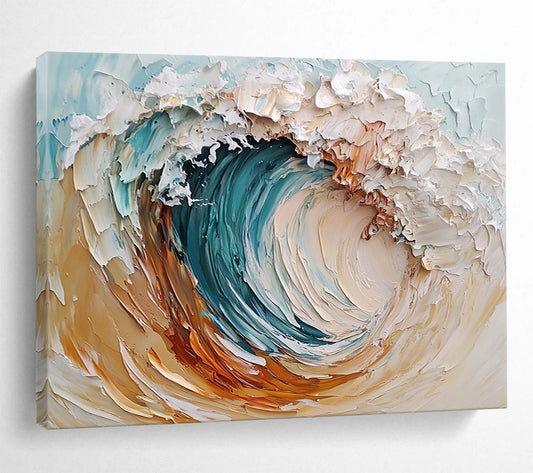 “Textured Ocean Wave” - Blue, White, Brown, Abstract Surf - Impasto Oil Painting HB1501