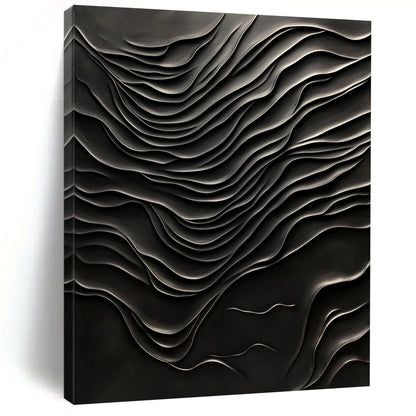Contemporary hand-painted abstract artwork featuring a dark textured wall with wave-like patterns, evoking deep emotions and hidden depths. DLZ1240
