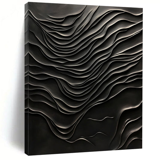 Contemporary hand-painted abstract artwork featuring a dark textured wall with wave-like patterns, evoking deep emotions and hidden depths. DLZ1240