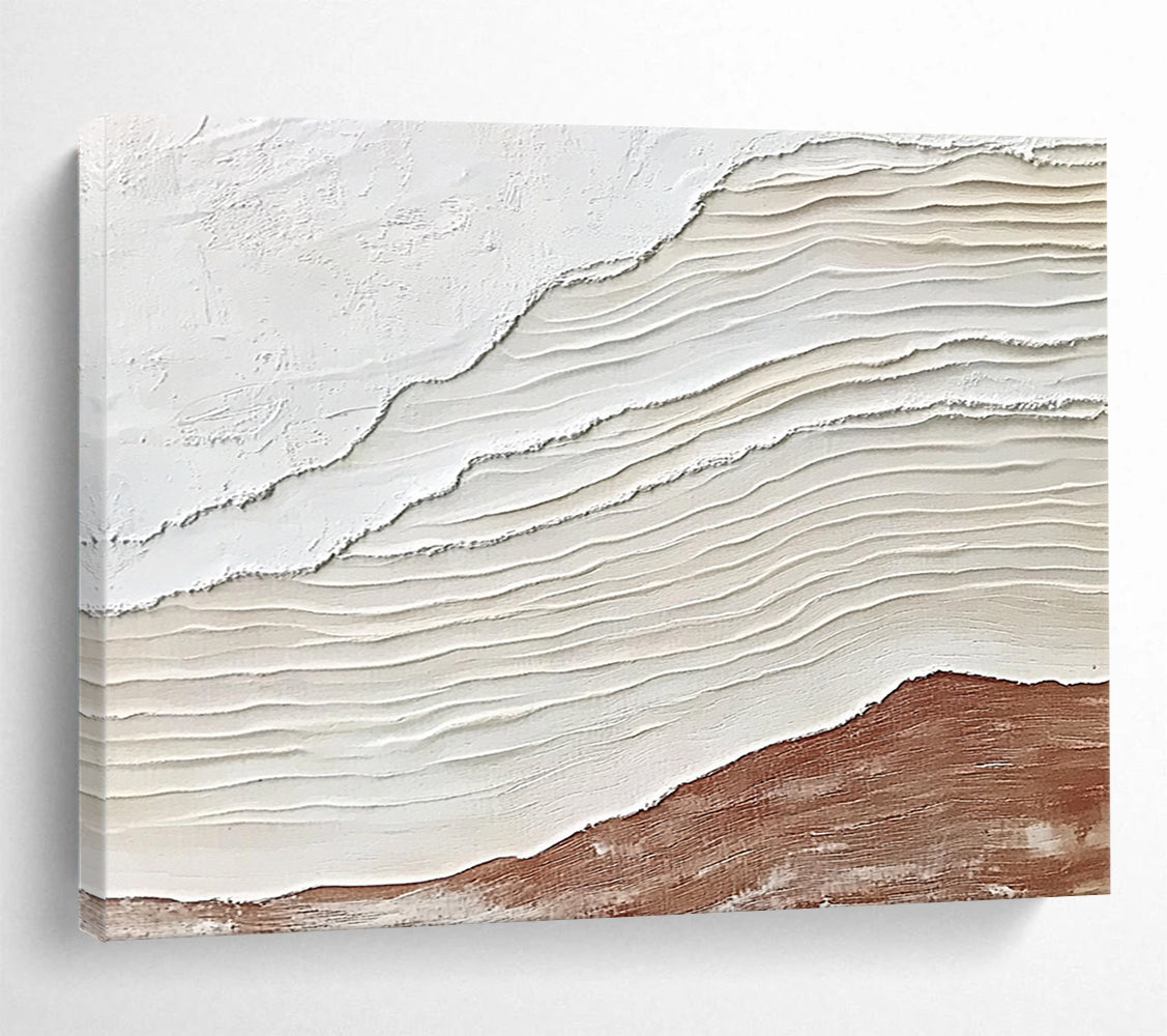 “Textured White and Brown Waves” - White, Brown, Textured wavy patterns - Relief Art HB1790