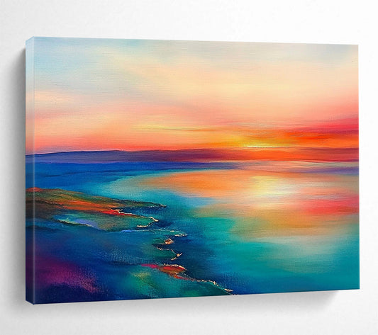 Abstract Coastal Sunset - Color - Field Landscape Oil Painting On Canvas HB0478