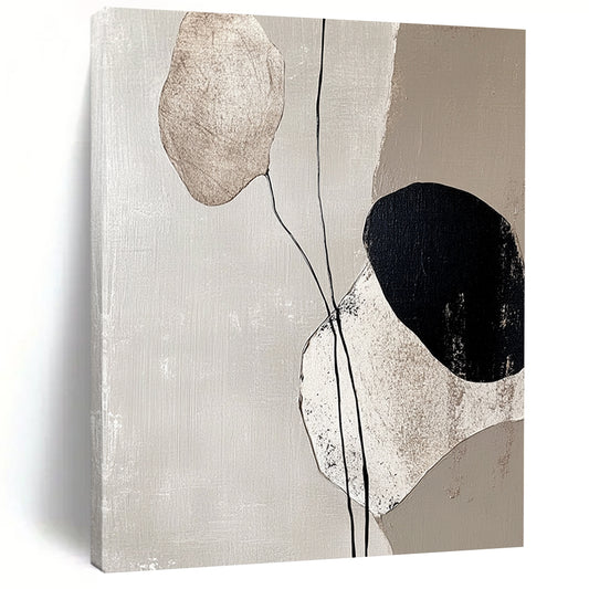 Contemporary hand-painted abstract art featuring tranquil beige tones and textured stone-like forms highlighting calmness and minimalism in any space. DLZ1132