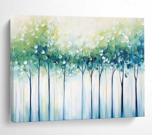“Soft Green Tree Canopy” - Green, Blue, Dreamy Tree Landscape Painting On Canvas HB0882