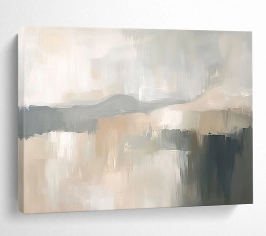 “Ethereal Gray Landscape” - Soft Grays, Beiges, and Whites, Dreamy Abstract Landscape with Hints of Water Painting On Canvas HB0914