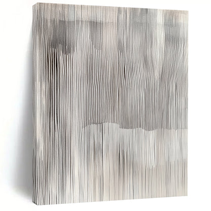 Contemporary hand-painted abstract art featuring undulating grey and white vertical stripes, evoking tranquility and capturing nature's beauty through textured geometric patterns. DLZ0862