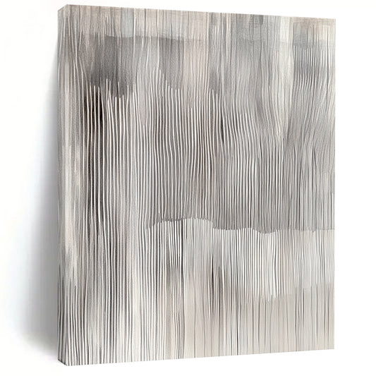 Contemporary hand-painted abstract art featuring undulating grey and white vertical stripes, evoking tranquility and capturing nature's beauty through textured geometric patterns. DLZ0862