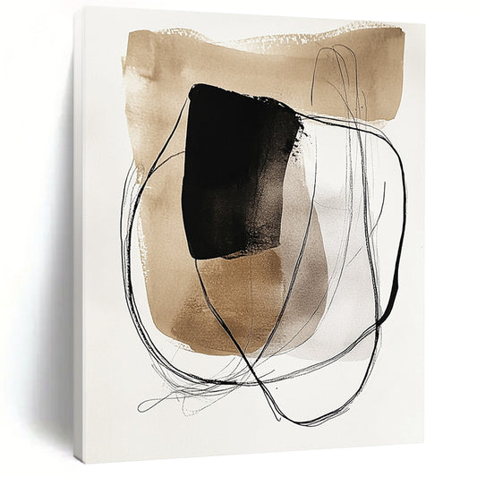 Modernist abstract art featuring watercolor and ink wash with earthy tones and minimalist shapes on a beige background for a unique aesthetic. DLZ1726
