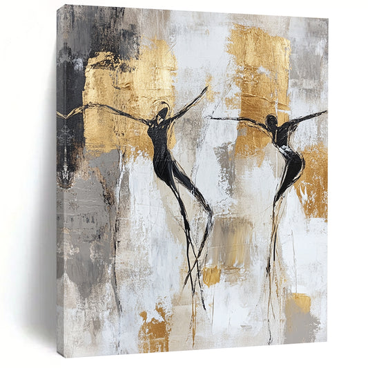 Contemporary abstract artwork featuring grey white and gold shapes with fluid human forms and elegant textures highlighting minimalist aesthetics and rich color depth. DLZ0640