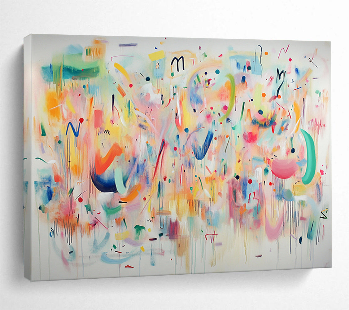 “Colorful Chaos Symphony” - Pastel hues, playful shapes, Abstract Expressionist Painting On Canvas HB0569