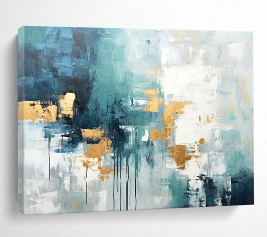 Teal & Gold Abstract Flow - Modern Bedroom Serenity DLZ073