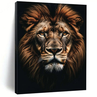 Contemporary abstract painting featuring a majestic lion portrait with realistic details against a dark background, perfect for modern decor. DLZ1590
