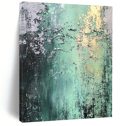 Contemporary abstract art featuring weathered textures and a palette of greens and grays, evoking urban decay with detailed shading and light. DLZ1368