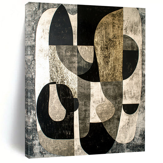 Black, Gray & Gold Abstract Forms - “Gilded Industrial Abstraction” Painting On Canvas HB204