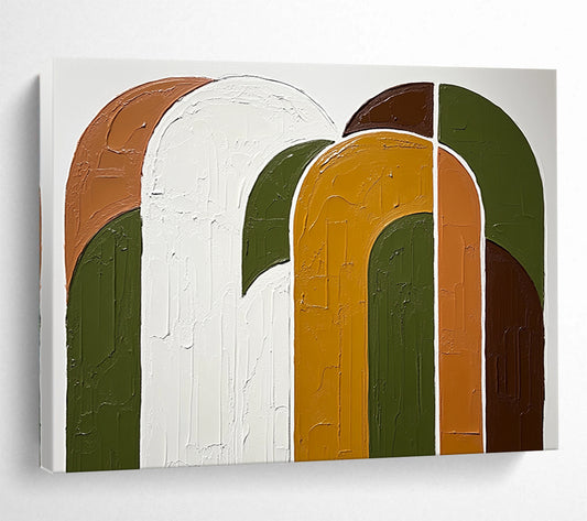 “Textured Color Arches” - Green, orange, white, brown, Textural Abstract Painting HB0623