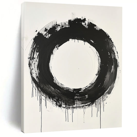 Black Circular Brushstroke with Varied Texture - “Enso of Layers” Painting On Canvas HB249