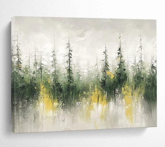 Green and Yellow Abstract Forest Reflection - “Enchanted Forest” Painting On Canvas HB1461