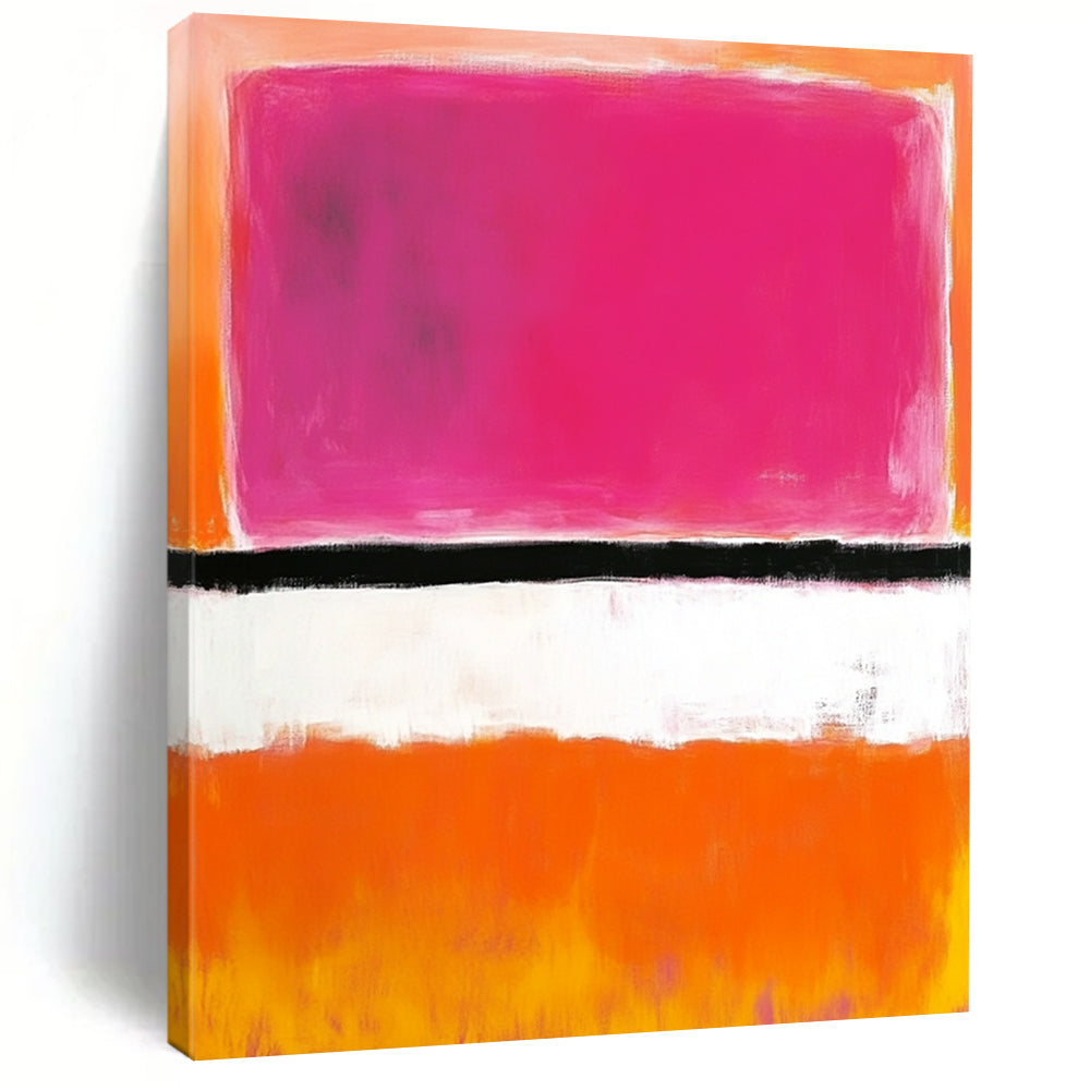 Contemporary hand-painted abstract art showcasing shades of pink, orange, and white with a striking black line in the center. DLZ1306