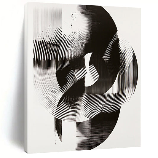 Black & White Intertwined Rings - “Infinite Mobius Dance” Painting On Canvas HB187