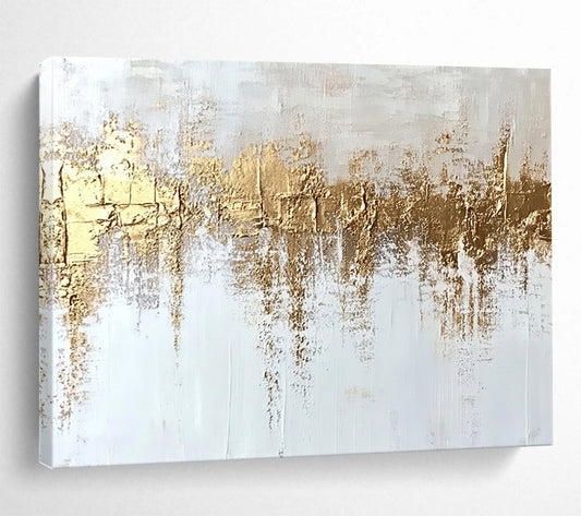 “Gold - Textured White Abstract” - White, Gold, Textured Abstract Layers Painting On Canvas HB0884