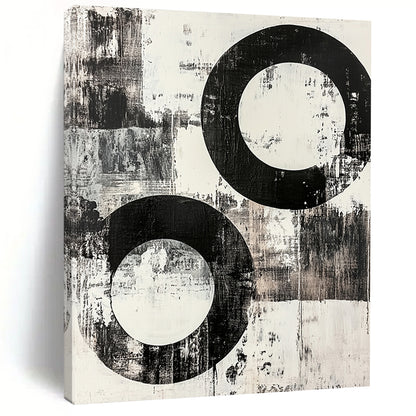 Black and White Textured Circles "Rough Harmony" Painting On Canvas HB258