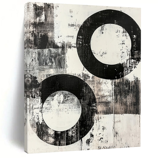 Black and White Textured Circles "Rough Harmony" Painting On Canvas HB258