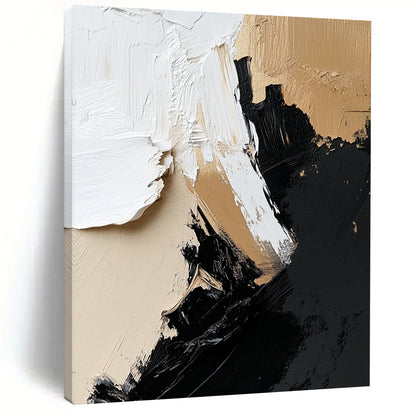 Large contemporary hand-painted abstract artwork featuring dynamic black, white, and beige textures for a striking wall display. DLZ0322