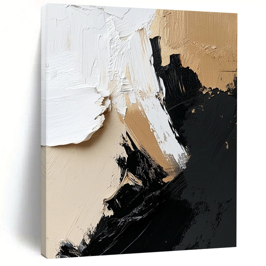 Large contemporary hand-painted abstract artwork featuring dynamic black, white, and beige textures for a striking wall display. DLZ0322