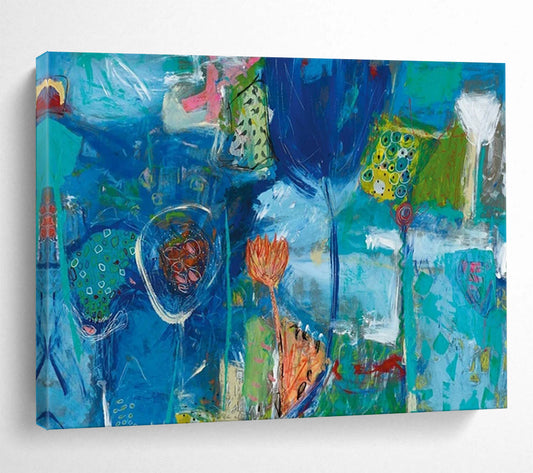 Blue Abstract Flower Field - Whimsical Living Room or Nursery Decor DLZ245