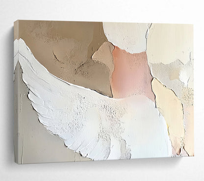 “Minimalist Winged Bird” - Neutral Hues, Textured Bird, Abstract Figurative Painting On Canvas HB0998