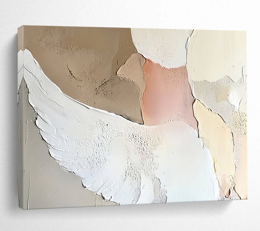 “Minimalist Winged Bird” - Neutral Hues, Textured Bird, Abstract Figurative Painting On Canvas HB0998