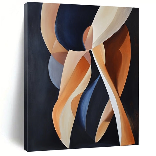 Contemporary abstract artwork featuring dynamic shapes of women's legs in motion against a dark background with light orange and navy blue accents. DLZ1668