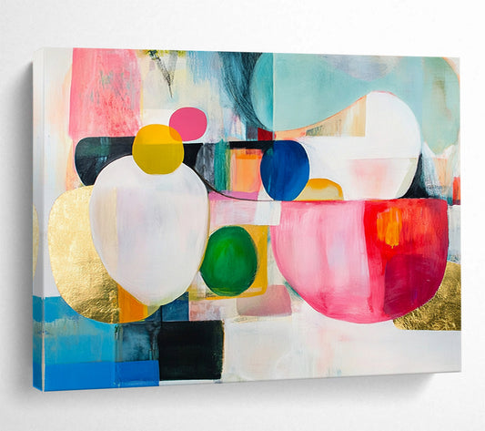 “Colorful Orbs” - Pink, Blue, Green, Circular Shapes - Abstract Expressionist Acrylic Painting HB1530