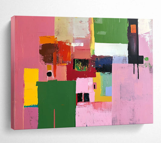 “Colorful Geometric Blocks” - Pink, Green, Yellow, Abstract Shapes - Acrylic Painting HB1487