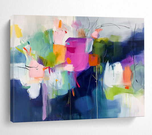“Colorful Abstract Blooms” - Pink, Green, Orange, Abstract Floral Forms - Fauvist Acrylic Painting HB1523