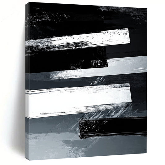 Black and White Striped "Industrial Stripes" Painting On Canvas HB310