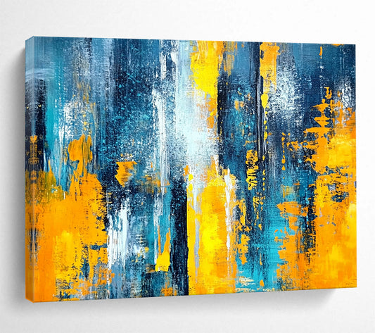 “Blue and Yellow Abstract Strokes” - Blue, Yellow, Bold Brushstrokes Painting On Canvas HB0869