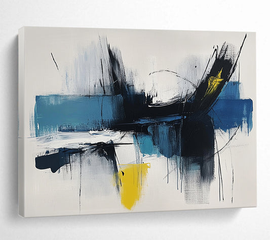 “Dynamic Blue - Black Strokes” - Blue, Black, Yellow, Expressive Brushstrokes - Abstract Expressionist Acrylic Painting HB1519